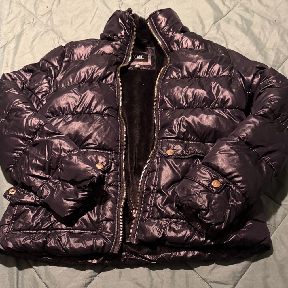 YMI Black Puffer Jacket with Gold Zipper